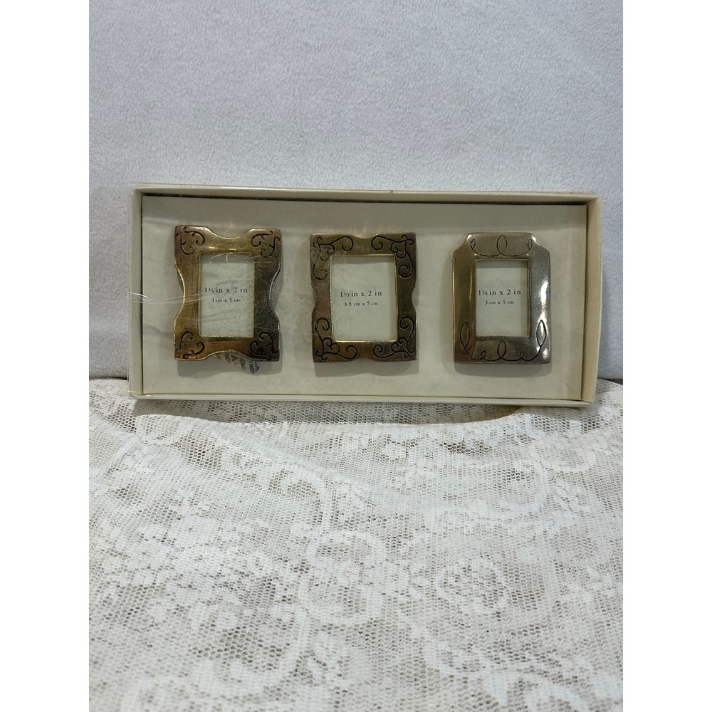 Pier 1 Imports Golden Etched Frames Set of 3 Mini Photo‎ Display